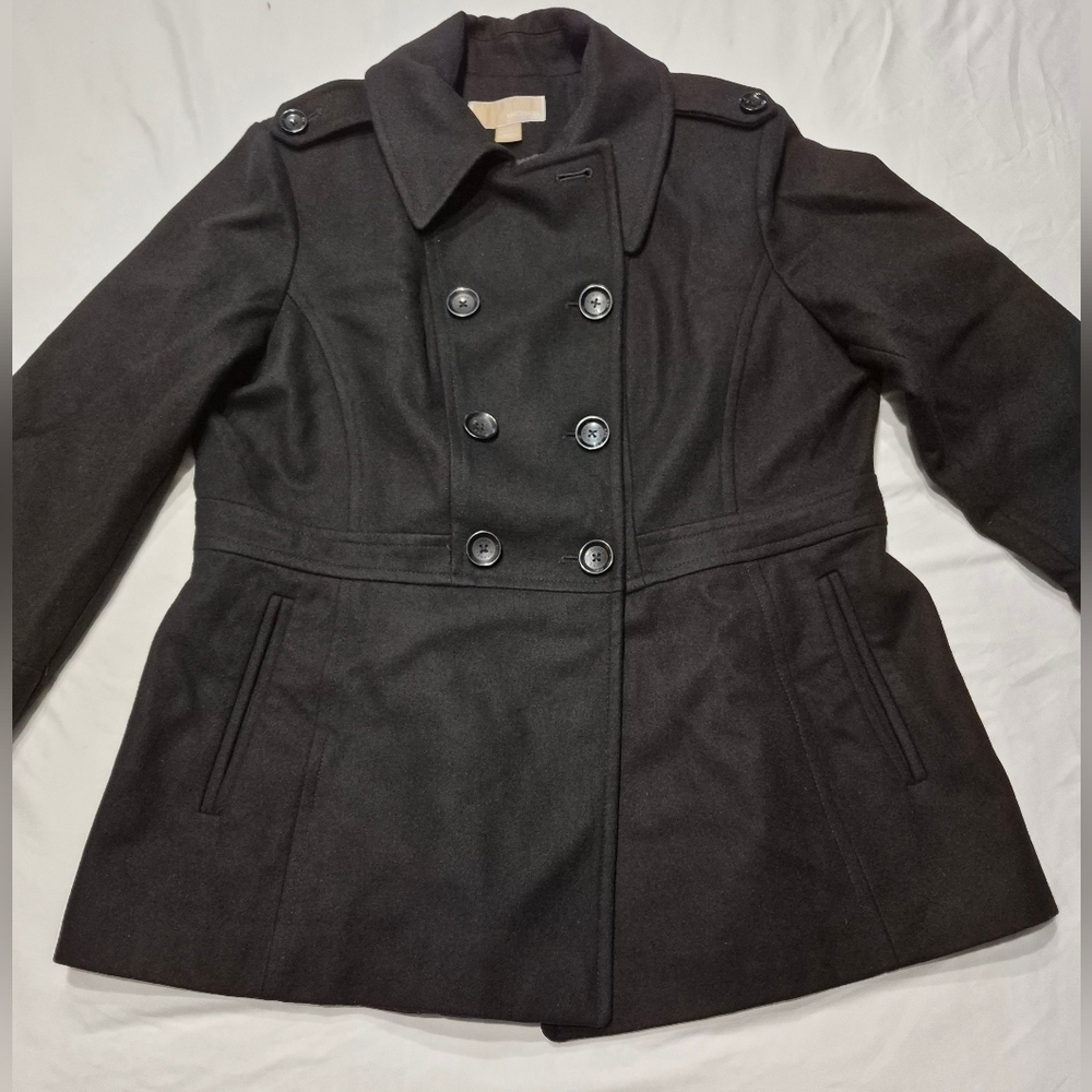 Women's Michael Kors Black Double-Breasted Wool Peacoat Size XL
